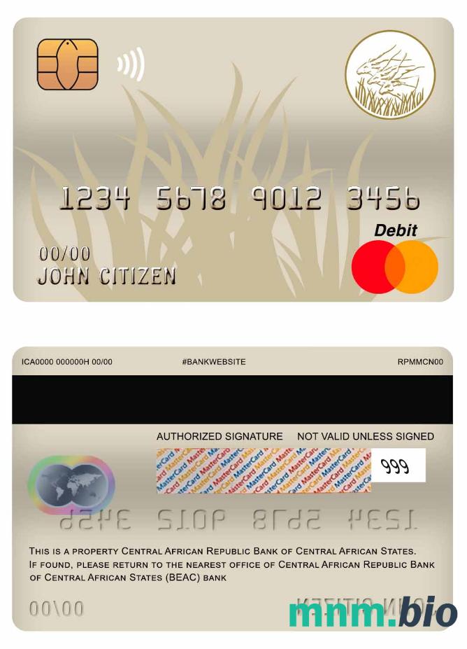 Central African Republic Bank of Central African States (BEAC) bank master debet karta przykład w formacie PSD
